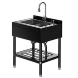 Garvee Évier de buanderie en acier inoxydable 304 noir, robinet pivotant 360° et douchette extractible, grande cuve profonde pour garage et buanderie - Argenté