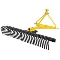 Râteau à pierres d'aménagement paysager Garvee de 1,5 m (5 pi) avec attelage 3 points, dents en acier rotatives à 360°, robuste, pour tracteurs, horticulture et chantiers de construction.