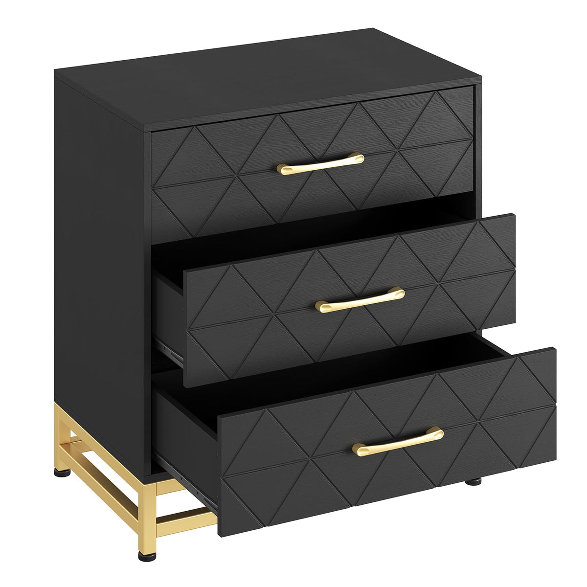 Garvee commode en bois pour chambre, 3 tiroirs, MDF, noir, moderne, robuste, gain de place, salon, couloir