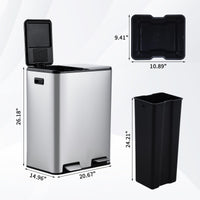 Poubelle de cuisine Garvee 2 x 30 L, en acier inoxydable, avec système de tri des déchets, double compartiment, silencieuse, couleur argent, 60 L