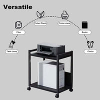 Garvee Support tour PC en métal à 2 niveaux, hauteur réglable, support unité centrale mobile avec roulettes, compact et stable pour bureau