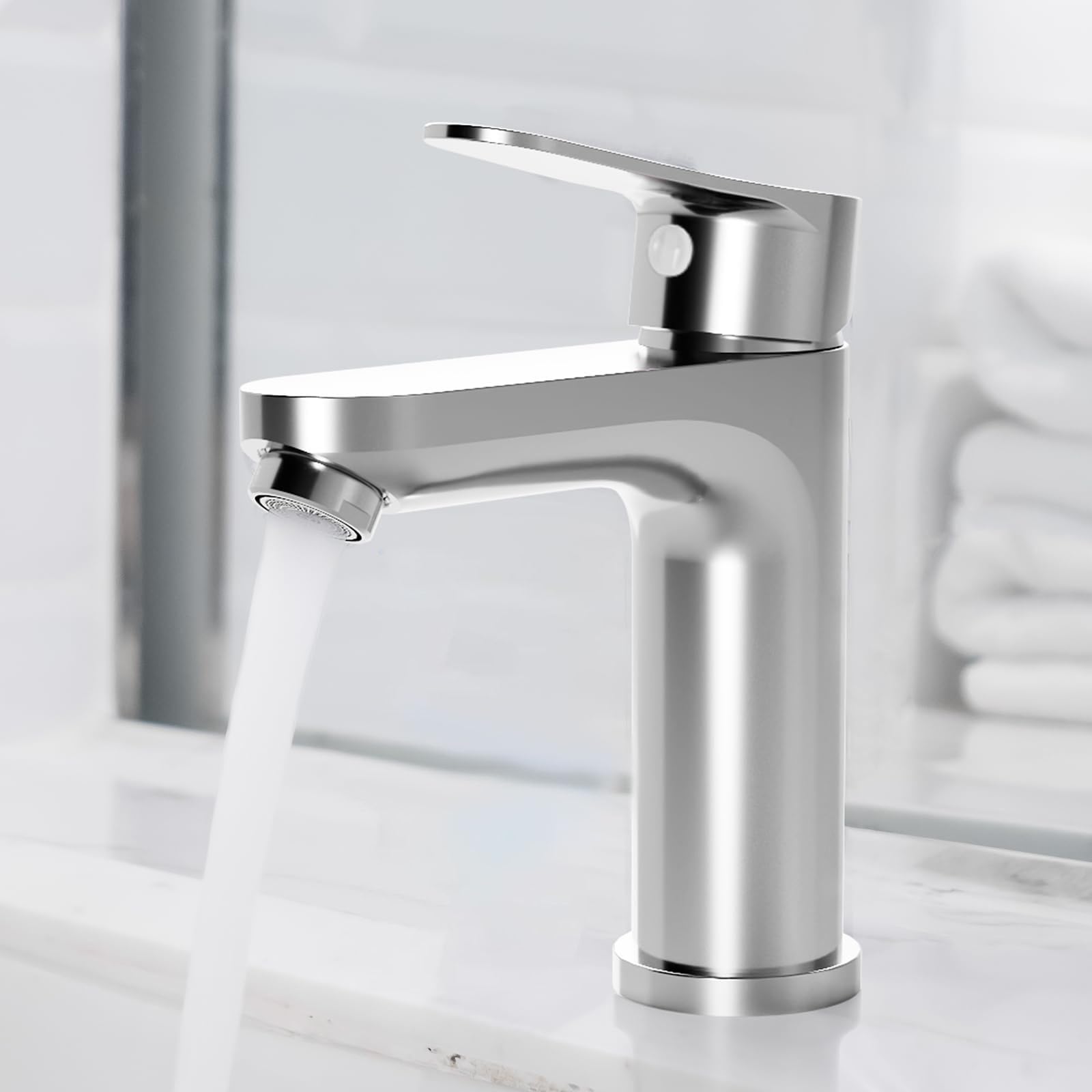 Mitigeur de salle de bain Garvee, hauteur de bec 128 mm, finition chromée, économie d'eau pour salles de bain modernes et toilettes invités