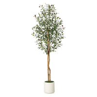 Olivier artificiel Garvee de 1,5 m avec 2 troncs en bois et pot en ciment blanc, idéal pour la décoration du salon et du bureau. Branches ajustables, 864 feuilles en soie.