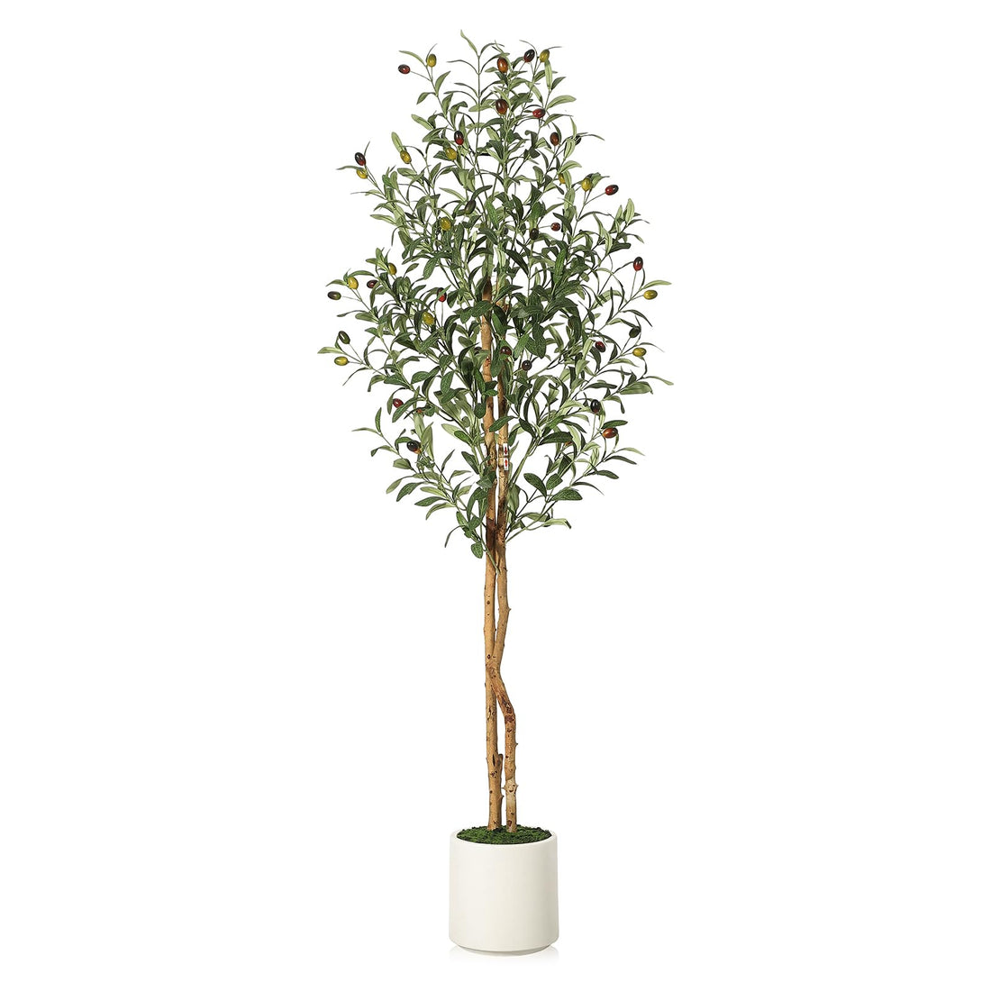 Olivier artificiel Garvee de 1,5 m avec branches ajustables, en soie artificielle, pot blanc pour salon et bureau, vert réaliste