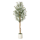Olivier artificiel Garvee de 1,5 m avec branches ajustables, en soie artificielle, pot blanc pour salon et bureau, vert réaliste