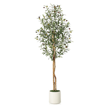 Olivier artificiel Garvee de 1,5 m avec branches ajustables, en soie artificielle, pot blanc pour salon et bureau, vert réaliste