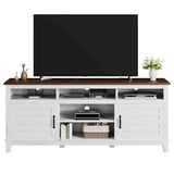 Garvee meuble TV 180 cm bois style campagne avec portes à lattes, étagères ajustables pour le salon et la chambre, bois naturel - Blanc