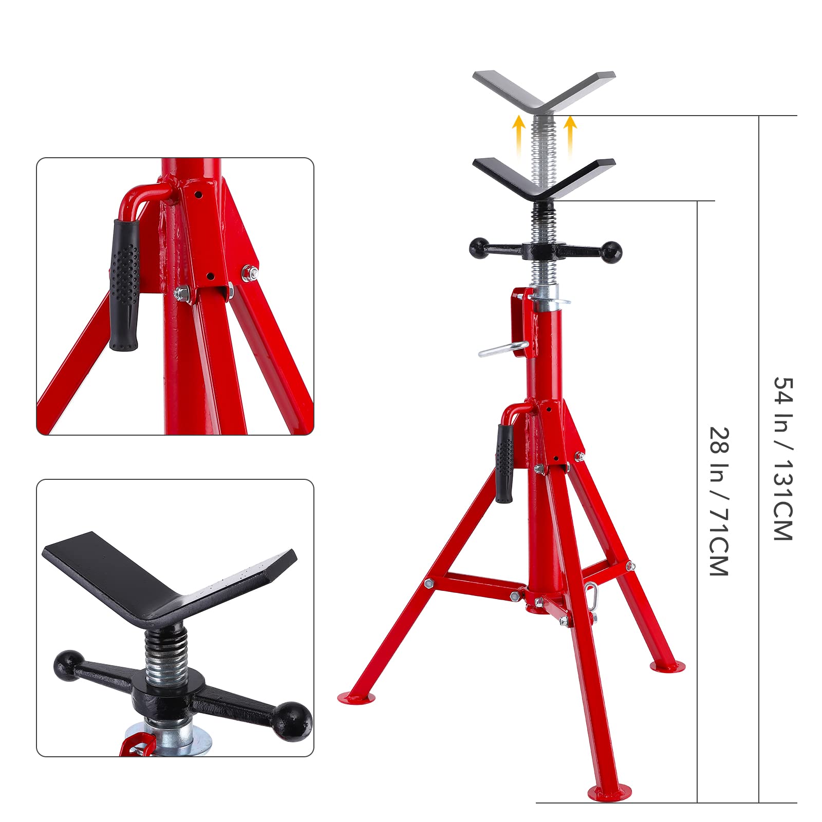 Cric à tête en V GARVEE, capacité de 3 à 30 cm, hauteur réglable de 71 à 132 cm, capacité de levage de 1134 kg, acier au carbone robuste, pliable, portable, cric en acier pour atelier