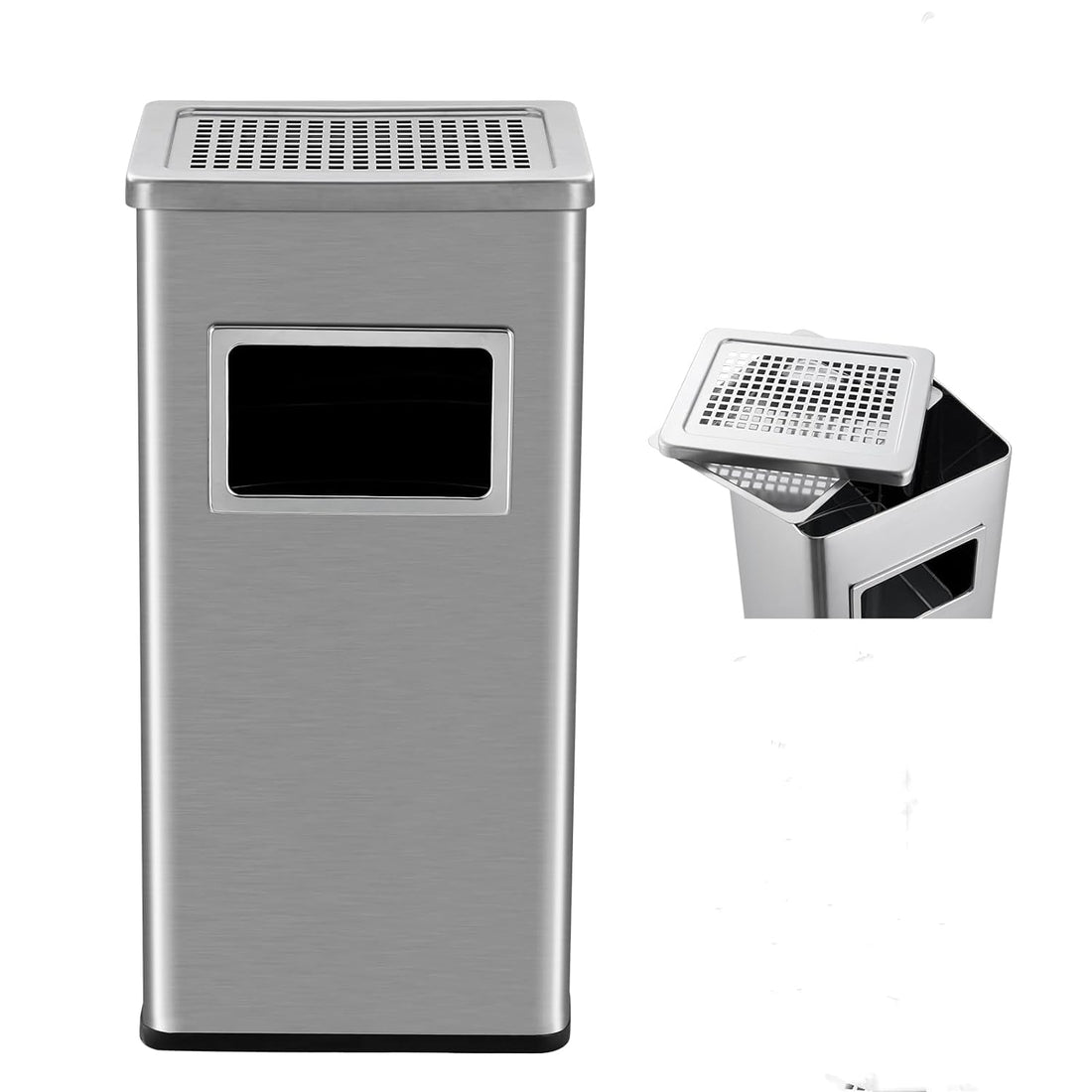 Poubelle d'extérieur Garvee 8 gallons en acier inoxydable avec cendrier et seau amovible, compacte, résistante aux intempéries et facile à manipuler (sans gants), idéale pour le jardin et le bureau.