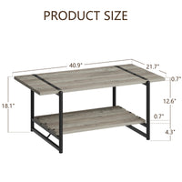Garvee table basse de ferme à 2 niveaux 41'' en bois gris avec rangement et structure en métal pour le salon et le bureau, style rustique-moderne