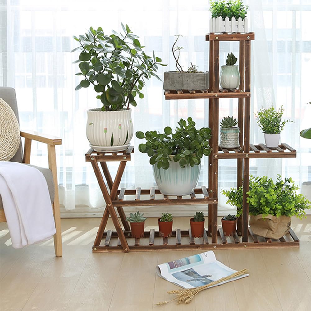 Garvee support à plantes en bois, 5 niveaux et 7 plateformes, 95 × 25 × 95 cm, intérieur et extérieur, naturel