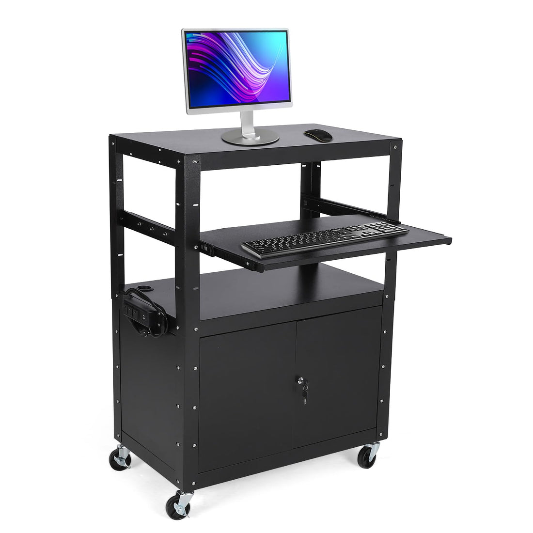 Chariot audiovisuel mobile Garvee avec verrouillage, support pour ordinateur portable réglable en hauteur, acier, roues avec freins, bureau et présentation, noir, 61-107 cm (24-42 pouces)