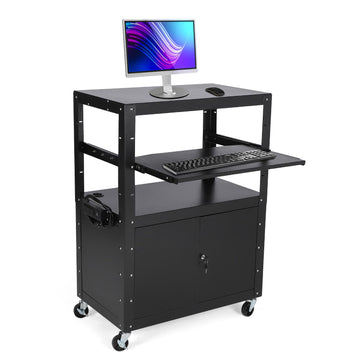 Chariot audiovisuel mobile Garvee avec verrouillage, support pour ordinateur portable réglable en hauteur, acier, roues avec freins, bureau et présentation, noir, 61-107 cm (24-42 pouces)