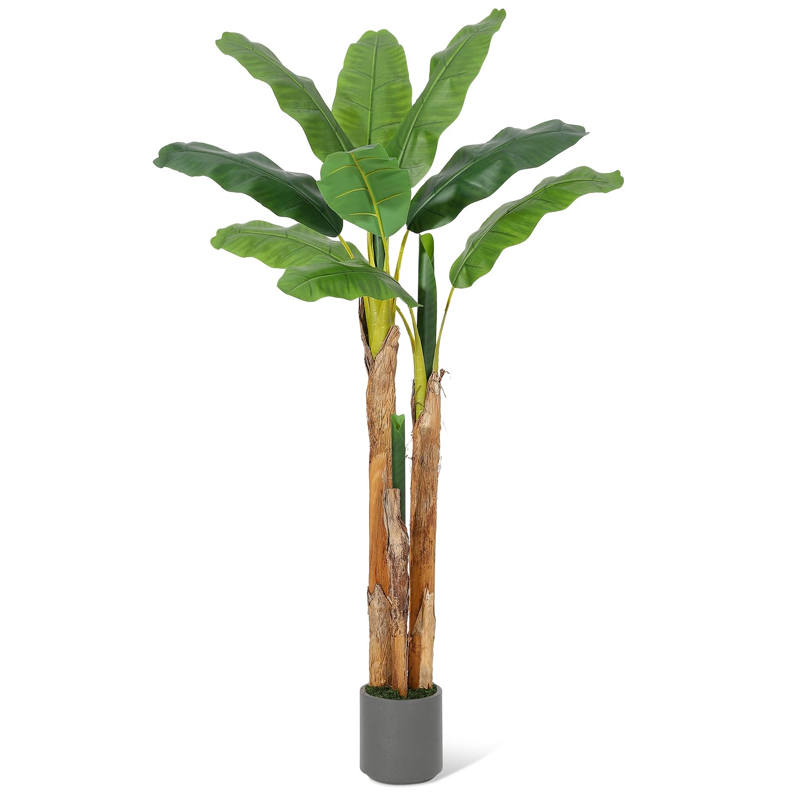 Bananier artificiel Garvee de 1,5 m avec 11 feuilles en polyéthylène, pot en ciment, gris, pour la maison et le bureau