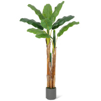 Bananier artificiel Garvee de 1,5 m avec 11 feuilles en polyéthylène, pot en ciment, gris, pour la maison et le bureau