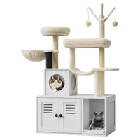 Maison pour chat Garvee avec arbre à chat et cachette pour la litière, griffoir en sisal, plusieurs niveaux, blanche, pour le salon
