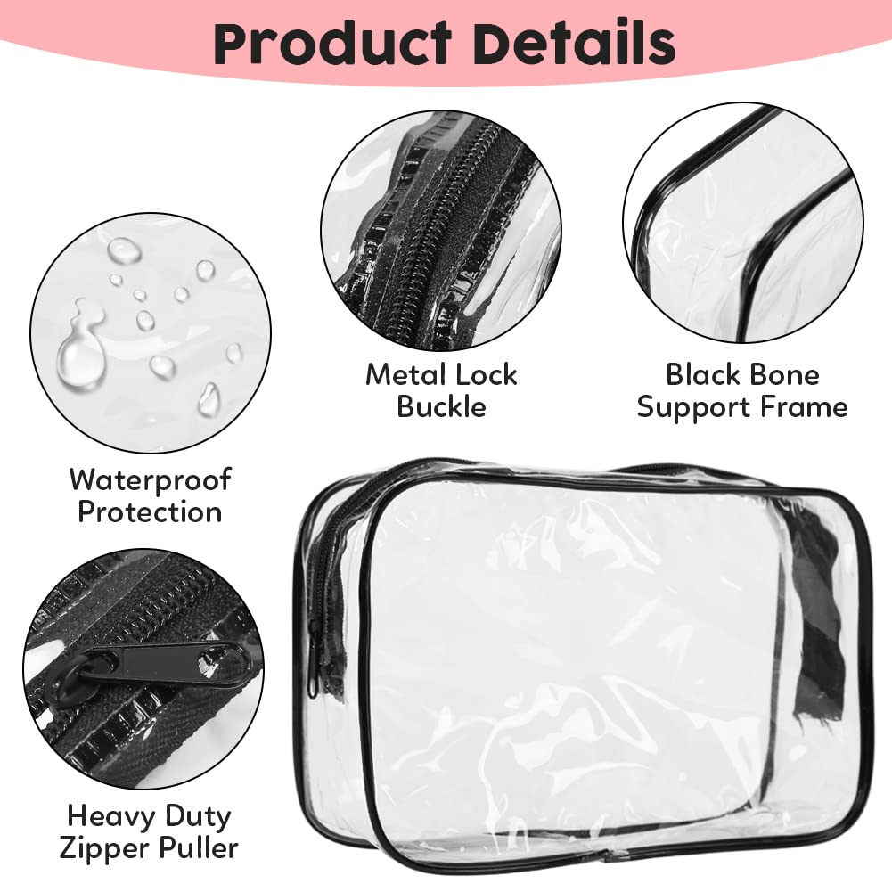 Garvee Ensemble de 18 trousses de maquillage transparentes, imperméables et zippées, idéales pour les voyages, Noir