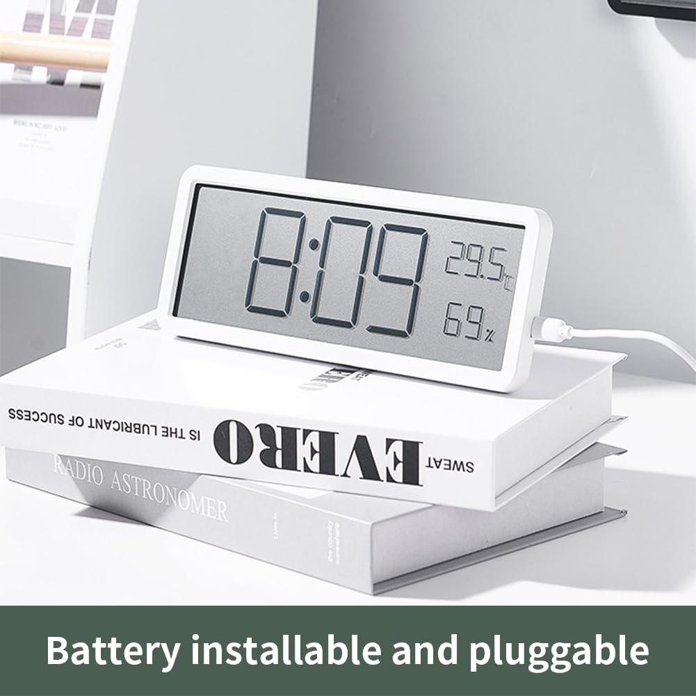 Réveil numérique Garvee 8 pouces – Horloge murale/de table LED avec affichage de la température et de l'humidité, ultra-mince, noir