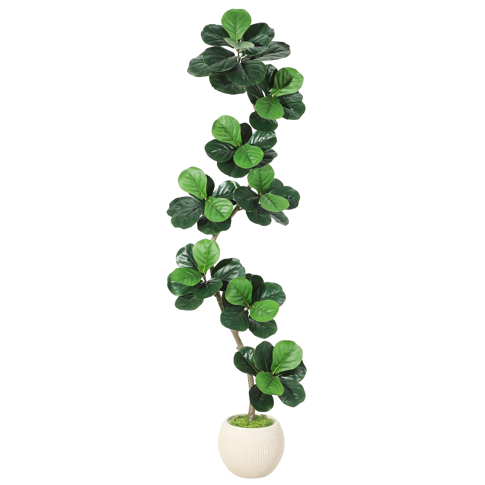 Garvee Ficus lyrata artificiel 213 cm en forme de S, pot blanc, feuilles en soie réalistes et branches ajustables, intérieur et extérieur