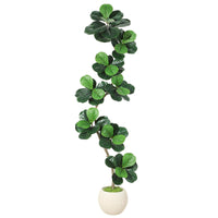 Garvee Ficus lyrata artificiel 213 cm en forme de S, pot blanc, feuilles en soie réalistes et branches ajustables, intérieur et extérieur
