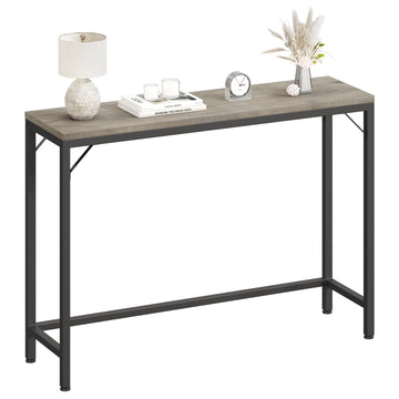 Console Garvee grise, table d'appoint étroite, style industriel, 100 cm L x 23 cm x 80 cm H, MDF et métal, robuste, polyvalente, salon et entrée