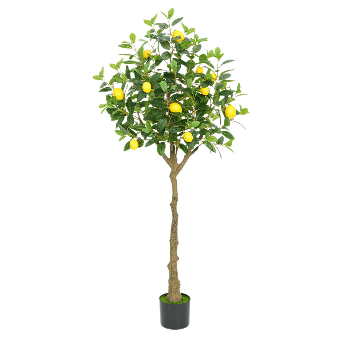 Citronnier artificiel Garvee de 1,5 m, réaliste, avec pot en ciment robuste, pour bureau et maison, vert et jaune