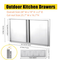 Porte d'accès pour barbecue Garvee 28 x 19 pouces, en acier inoxydable 304, double porte résistante aux intempéries, pour cuisine extérieure, couleur argent.
