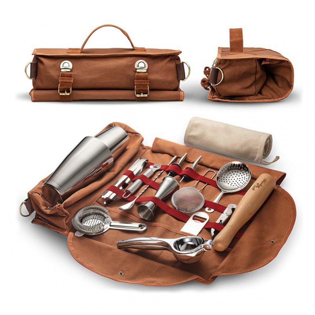 Sac de transport Garvee Bar Barman, ensemble shaker à cocktails créatif, marron, portable, pour barman et fêtes