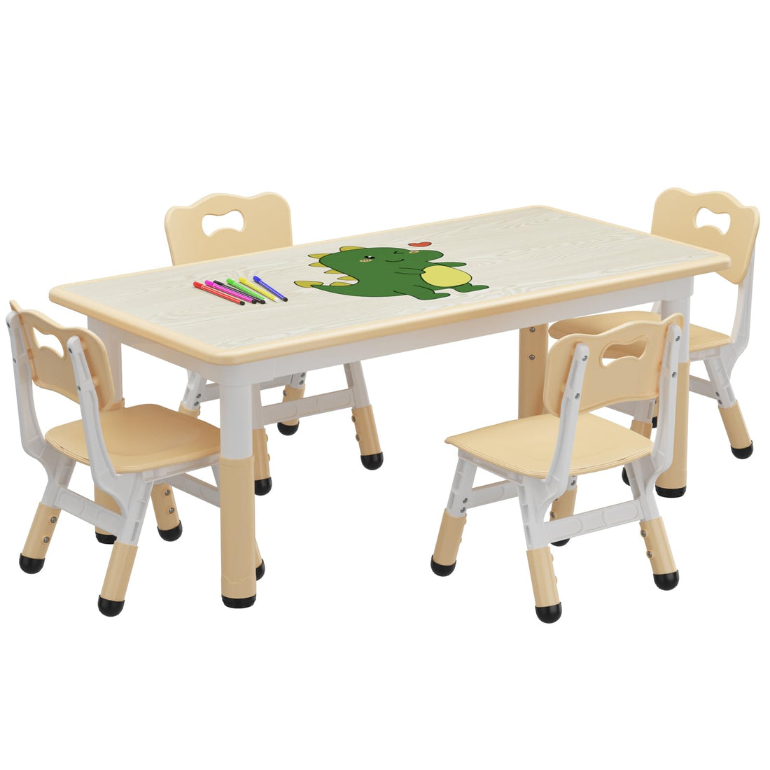Ensemble table et 4 chaises pour enfants Garvee, hauteur réglable, plateau à motifs graffiti, pieds antidérapants, table d'activités artistiques et manuelles pour la maison et la garderie