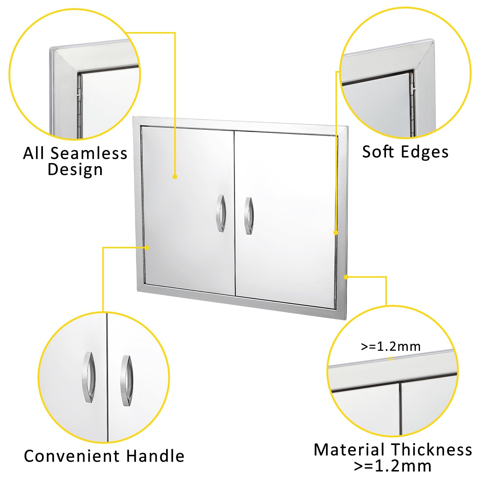 Porte d'accès pour barbecue Garvee 36 x 21 pouces, double, en acier inoxydable 304 résistant aux intempéries, pour cuisine extérieure.