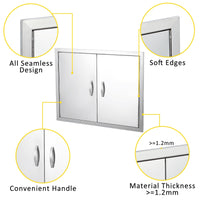 Porte d'accès pour barbecue Garvee 36 x 21 pouces, double, en acier inoxydable 304 résistant aux intempéries, pour cuisine extérieure.