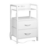 Garvee Table de Chevet 3 Niveaux avec 2 Tiroirs en Tissu pour Chambre et Salon, Plateau en Bois, Structure en Acier, Design Moderne, Compact, Noir - Blanc
