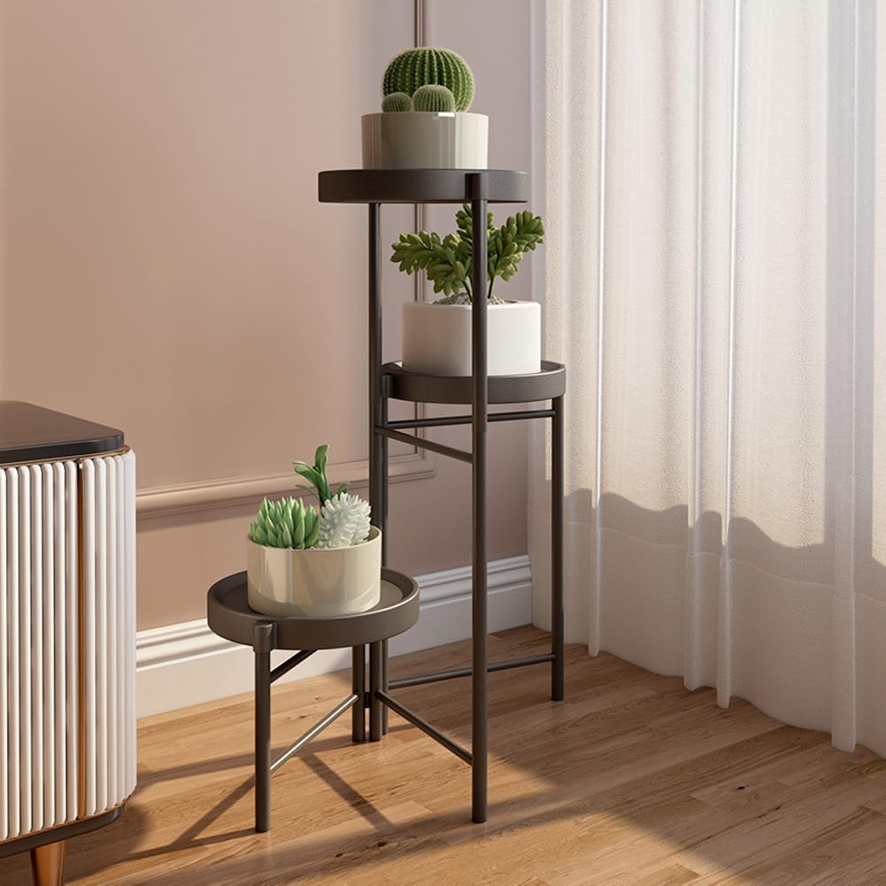 Garvee support à plantes 3 niveaux en métal, pliable, hauteur 64 cm, intérieur et extérieur, noir, modèle B