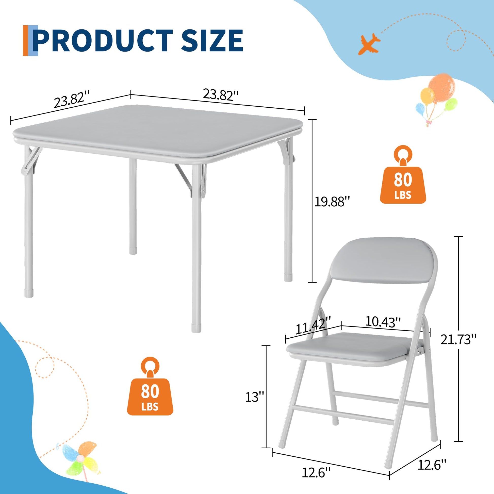Ensemble table et chaises pliantes 3 pièces Garvee pour enfants, pliable, en cuir PU, structure en métal, léger, idéal pour la salle de jeux et le camping, multicolore