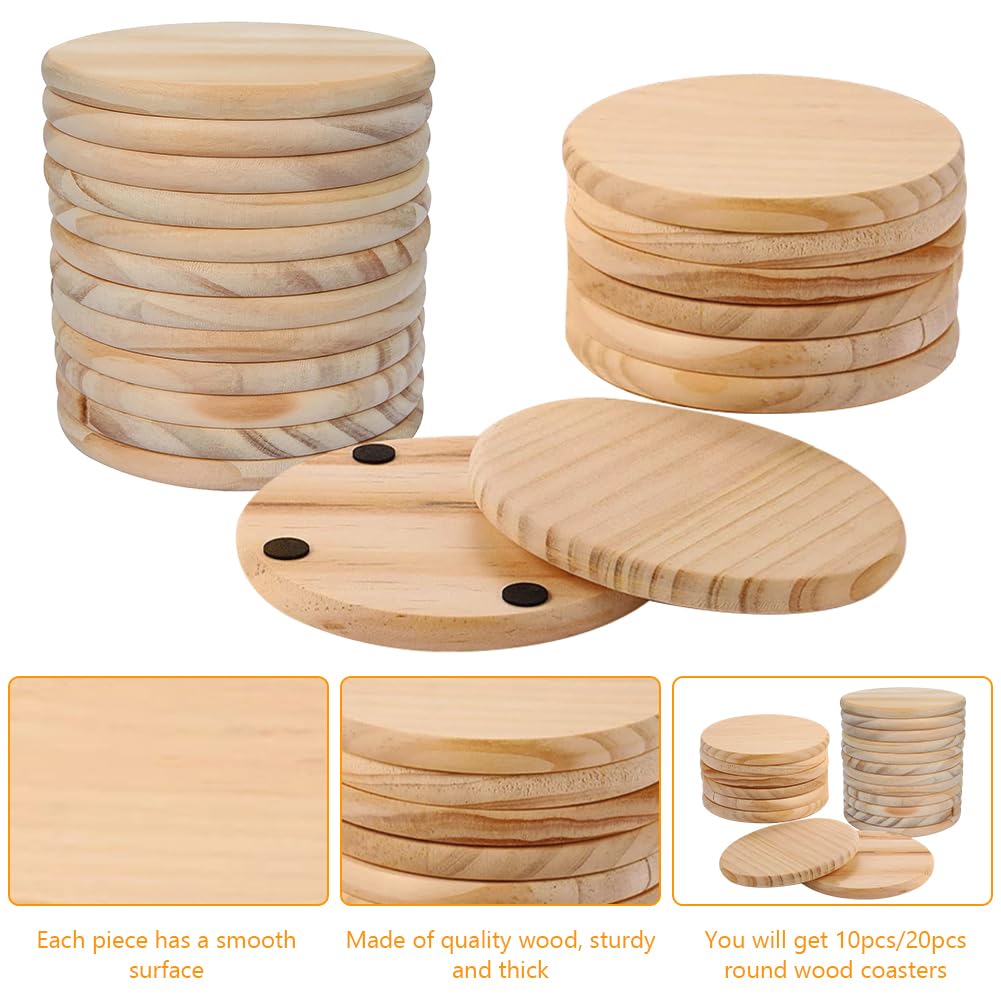 Garvee Lot de 10 sous-verres ronds en bois, à personnaliser, 7 cm de diamètre, 6 mm d'épaisseur, bois brut, à peindre et à graver, protège-tables, idée cadeau