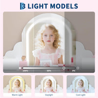Garvee Coiffeuse Enfant avec Miroir LED et Tabouret, pour Filles 3–9 Ans, MDF Sûr, Éclairage Réglable, Grand Rangement, Blanc