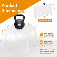 Table carrée pliante Garvee 86 cm (34 po) - Portable et multifonctionnelle - Plateau en plastique, structure en métal - Idéale pour le camping, les pique-niques, le bureau et les fêtes - Blanche