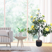 Camélia artificiel Garvee de 90 cm avec fleurs réalistes, pour l'intérieur et l'extérieur, facile d'entretien, durable et vert.