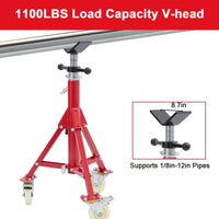 Support de tuyauterie Garvee avec tête en V, hauteur réglable de 71 à 132 cm, pliable, en acier, capacité de charge de 500 kg, avec roulettes, stable, pour le soudage, les ateliers et l'industrie