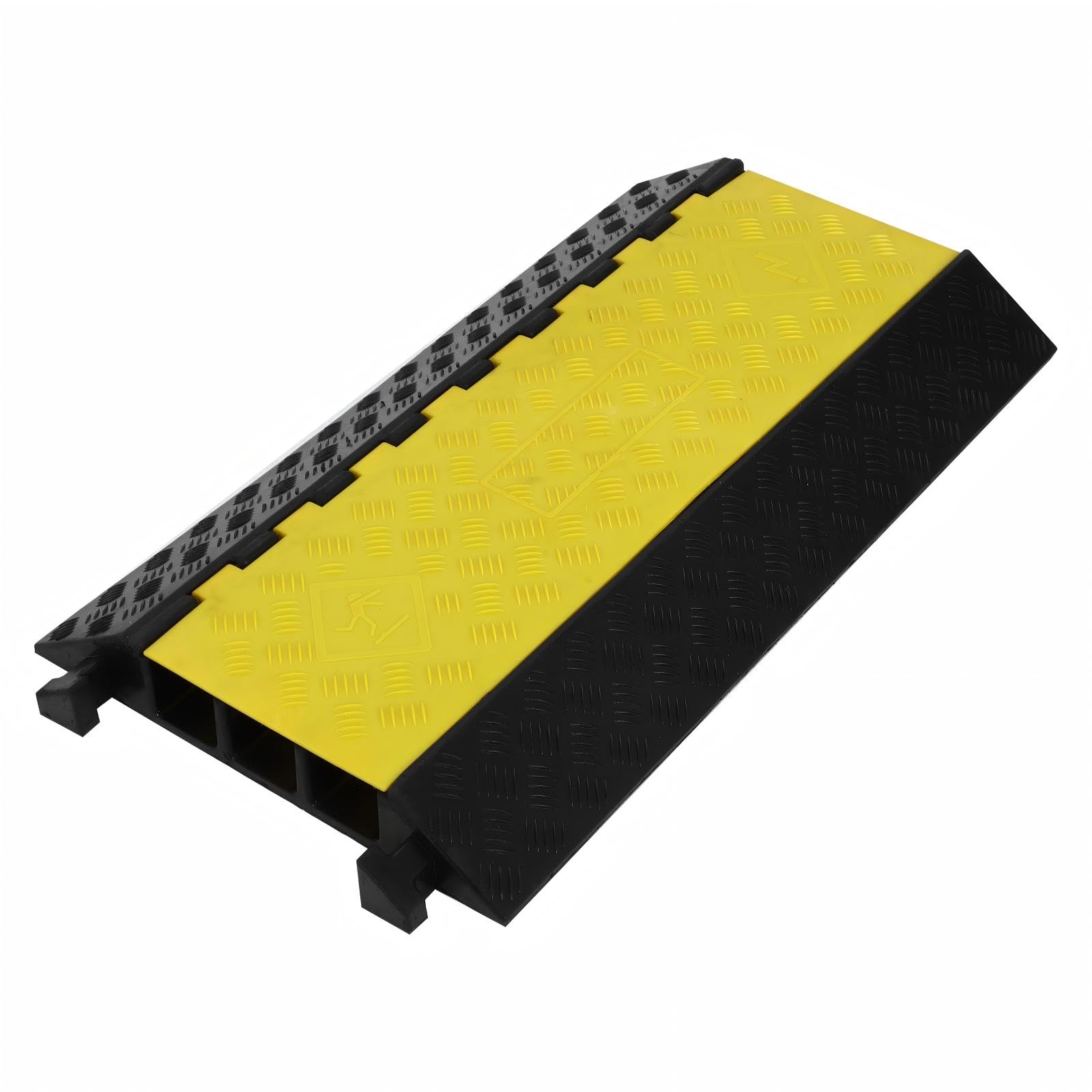 Rampe de protection de câbles Garvee à 3 canaux, jaune, pour asphalte et béton, capacité de charge de 28 000 lb, antidérapante, modulaire