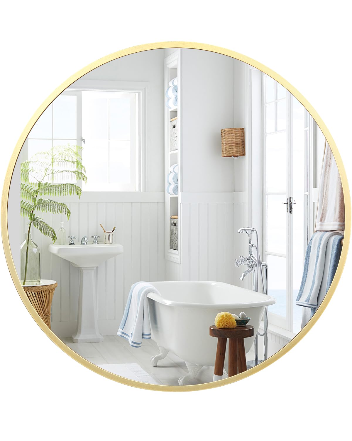 Miroir rond doré Garvee 20 pouces, verre HD, cadre en métal doré mat, sans distorsion, pour salle de bain et salon
