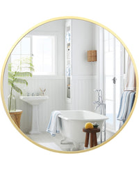 Miroir mural rond Garvee 24 pouces, cadre en métal noir, style moderne pour salon, salle de bain ou couloir
