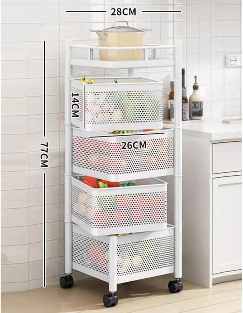 Garvee Chariot de rangement rotatif 4 niveaux en acier carbone avec roulettes, pour chambre d'enfant, cuisine et organisation des jouets