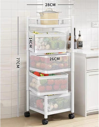 Garvee Chariot de rangement rotatif 4 niveaux en acier carbone avec roulettes, pour chambre d'enfant, cuisine et organisation des jouets