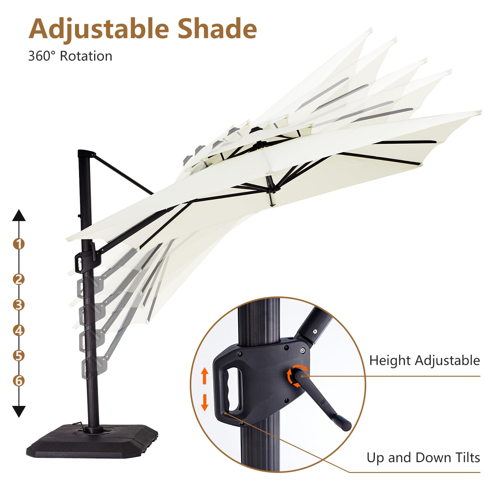 Garvee Parasol de jardin en aluminium 300 × 300 cm, beige, léger et résistant, structure robuste pour terrasse, balcon et extérieur