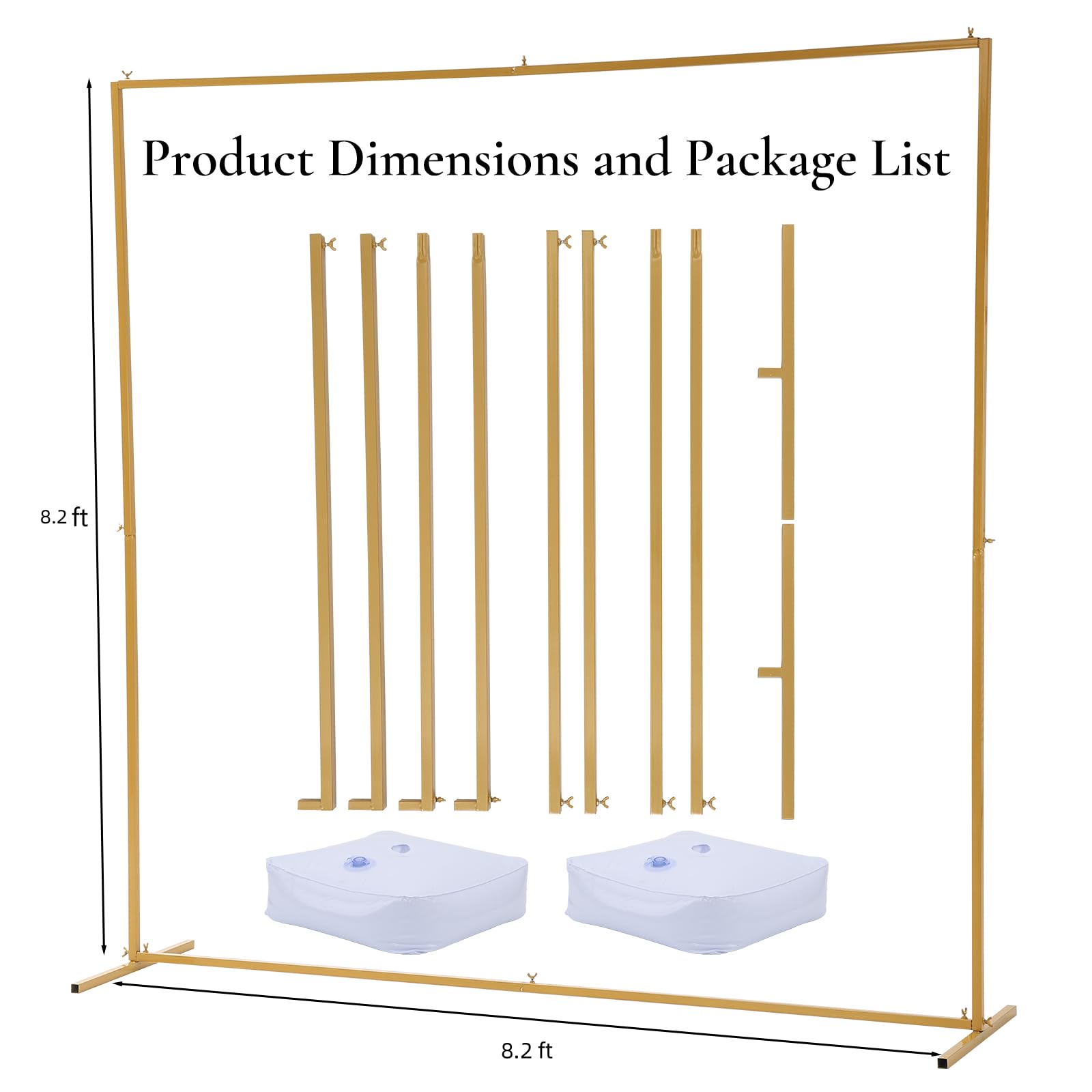 Support de fond de scène carré Garvee 8x8 pi pour mariage, en métal doré stable et résistant à la corrosion, pour cérémonies et fêtes.
