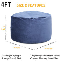 Pouf géant rond Garvee 120 cm avec rembourrage, velours doux, grand canapé pour adultes et adolescents, bleu marine, housse amovible, salon et chambre