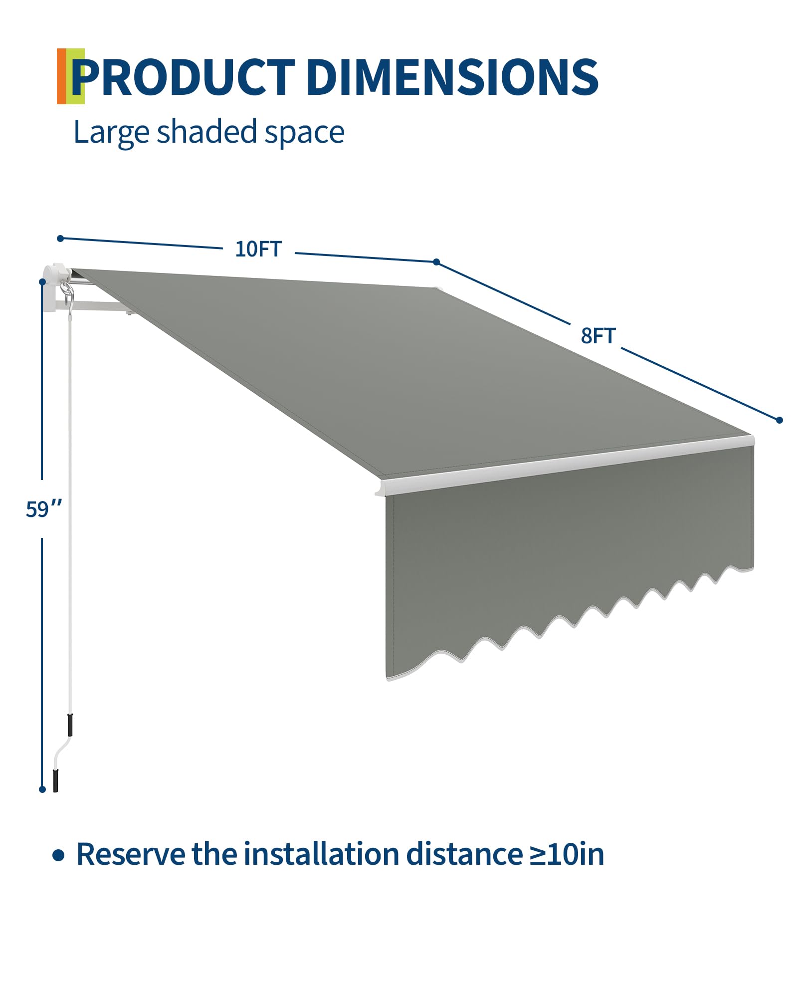 Store banne rétractable Garvee 3 m x 2,4 m avec cadre en aluminium pour terrasse et balcon, gris, imperméable, protection UV