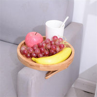 Garvee Plateau d’accoudoir pour canapé en bambou 25 × 25 × 12,5 cm, fixation à pince, table d’appoint compacte