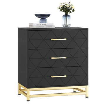 Garvee commode en bois pour chambre, 3 tiroirs, MDF, noir, moderne, robuste, gain de place, salon, couloir